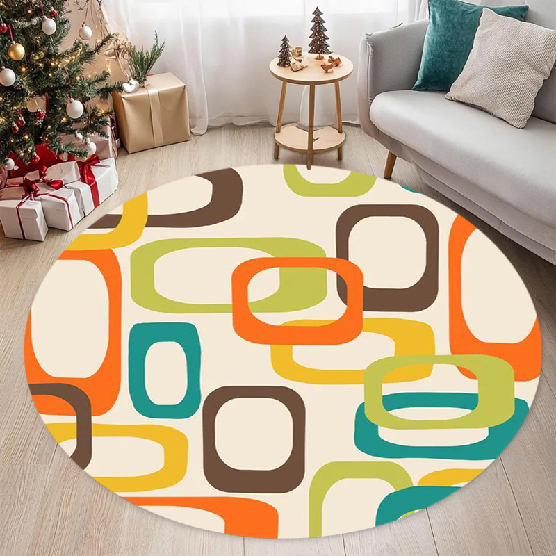 Printed Rug Abstract - Tappeto Rotondo Geometrico in Stile Mid-Century