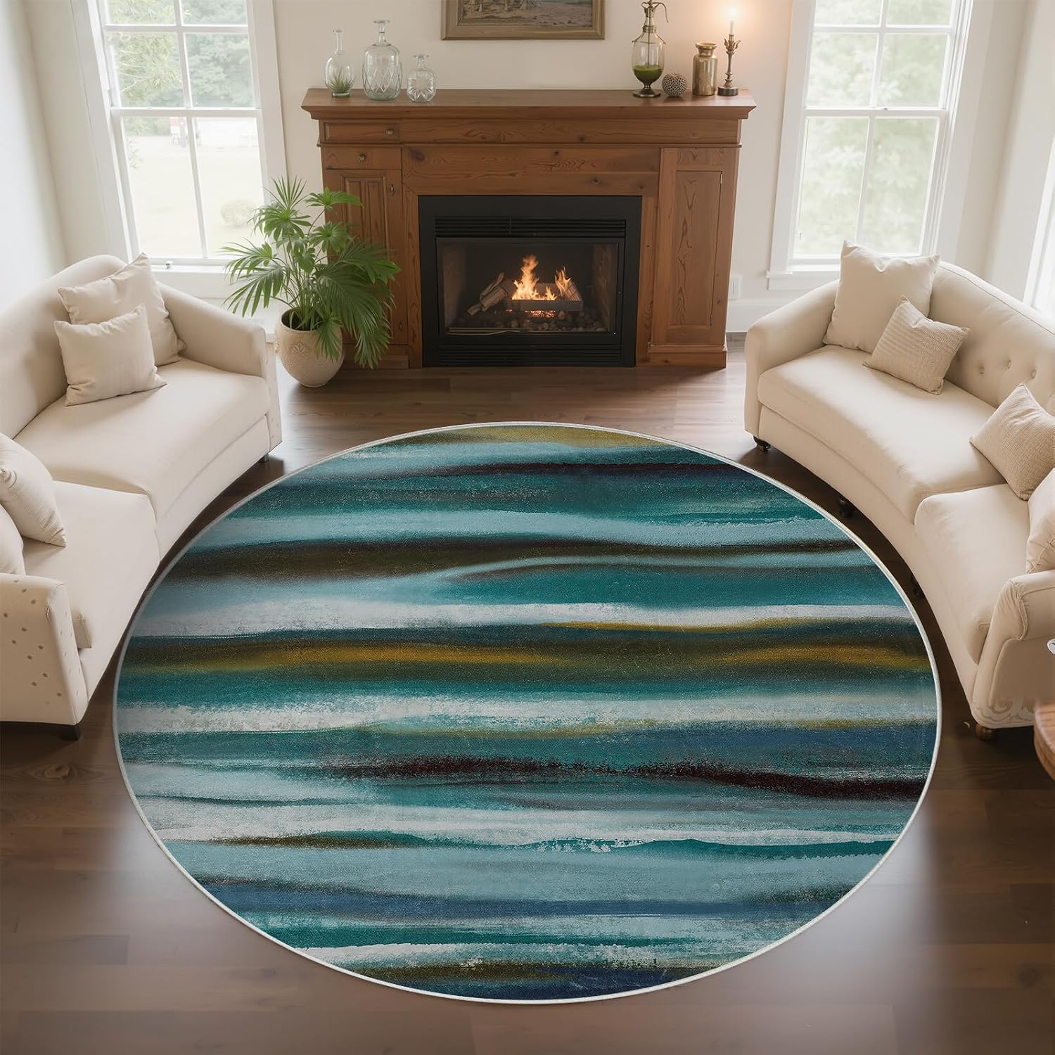 Printed Rug Abstract - Tappeto Moderno Rotondo Astratto Blu, Tappeto